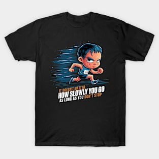 Perseverance in Motion: Chibi-Style Runner T-Shirt